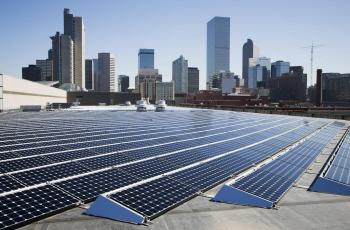 Photovoltaic installation on the roof of the Colorado Convention Center in Denver, USA.