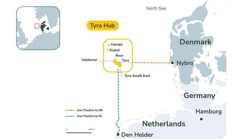 Tyra gas field geographical situation - see description hereafter